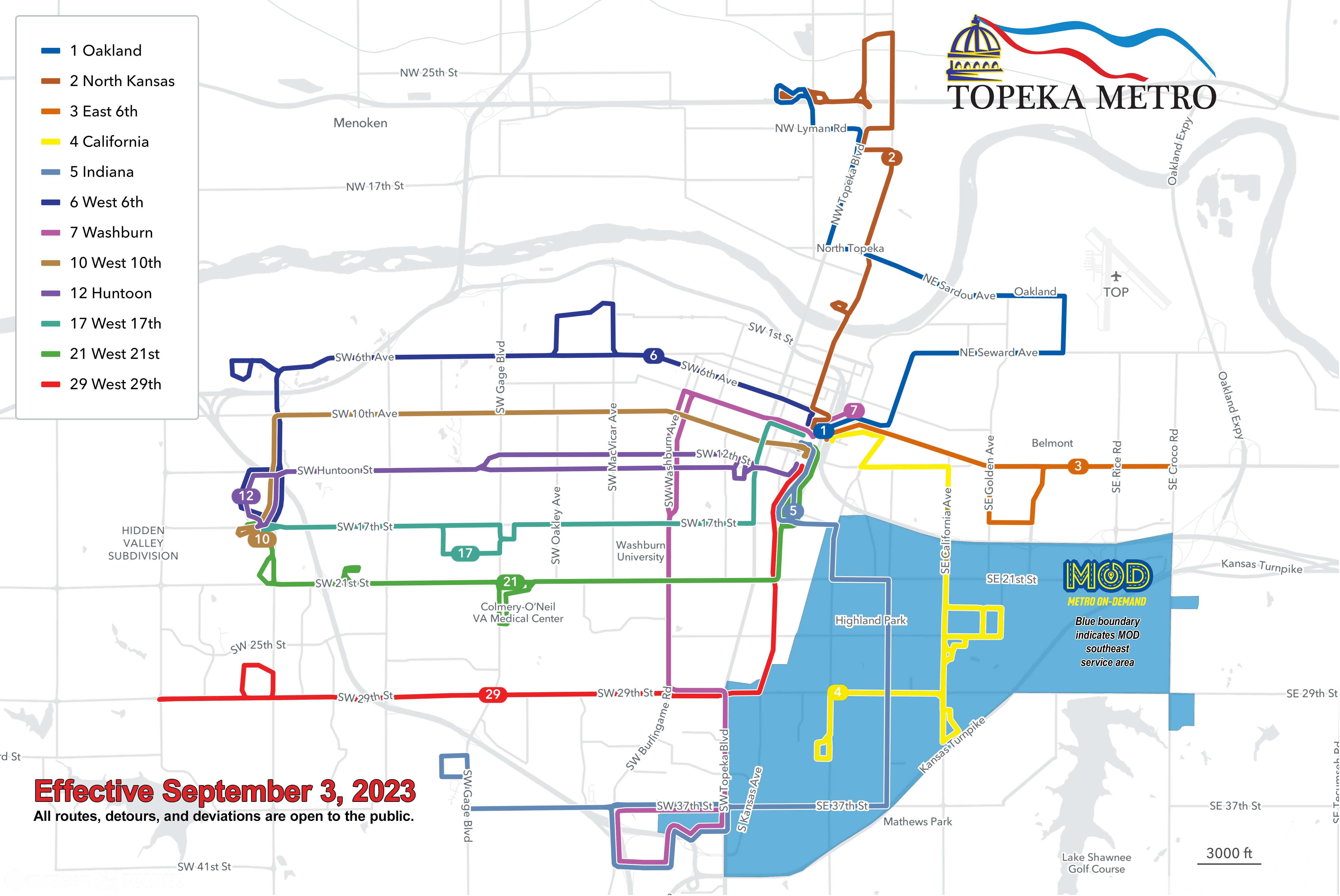 September 2023 Topeka Metro System Map