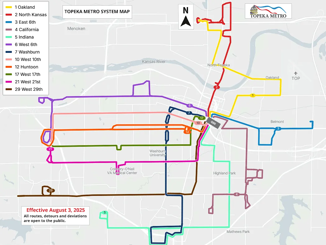 AUGUST 2025 TOPEKA METRO SYSTEM MAP