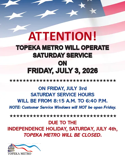 July 3, 2026 - Operating Saturday Service